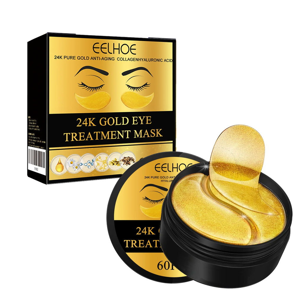 24K Gold under Eye Patches 60 Pcs Eye Mask Pure Gold Anti-Aging Collagen Hyaluronic Acid under Eye Mask