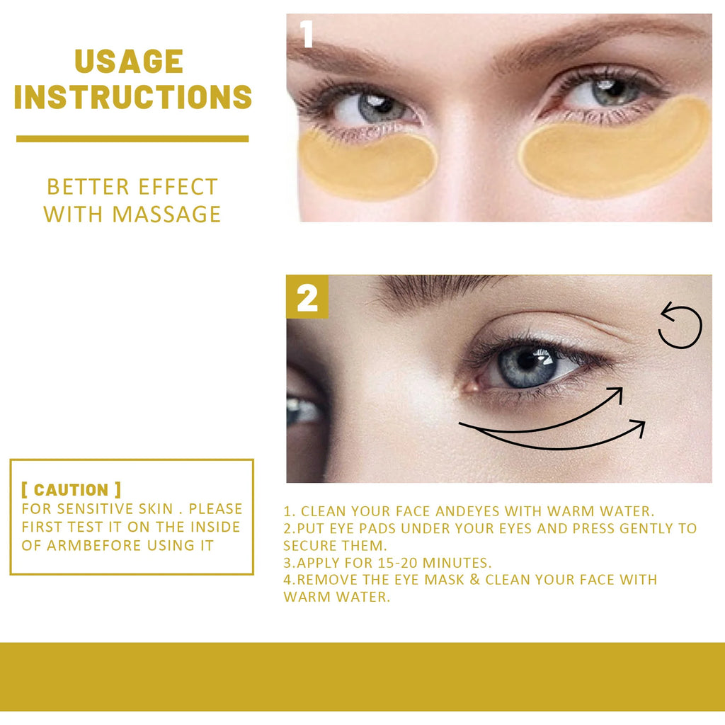 24K Gold under Eye Patches 60 Pcs Eye Mask Pure Gold Anti-Aging Collagen Hyaluronic Acid under Eye Mask