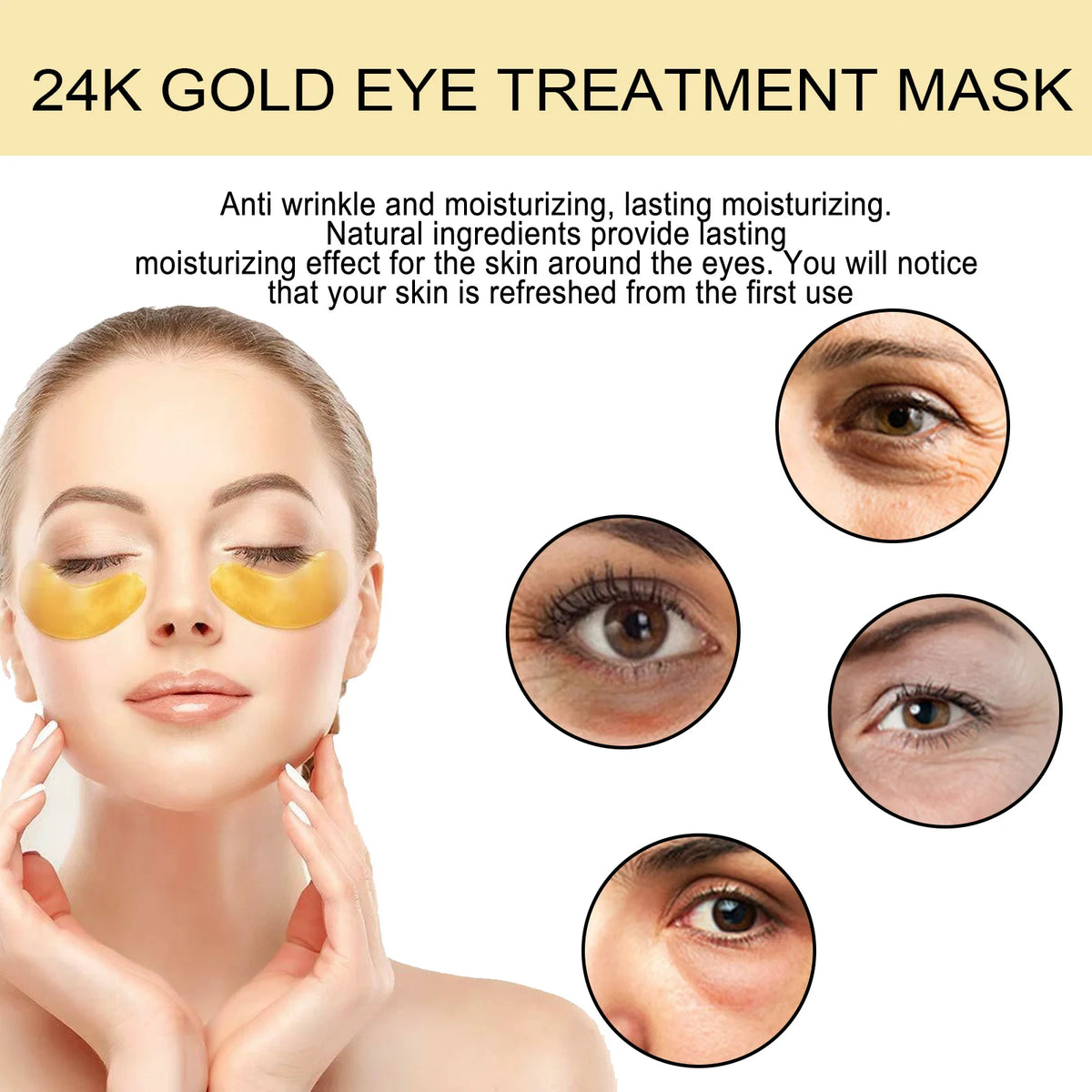 24K Gold under Eye Patches 60 Pcs Eye Mask Pure Gold Anti-Aging Collagen Hyaluronic Acid under Eye Mask