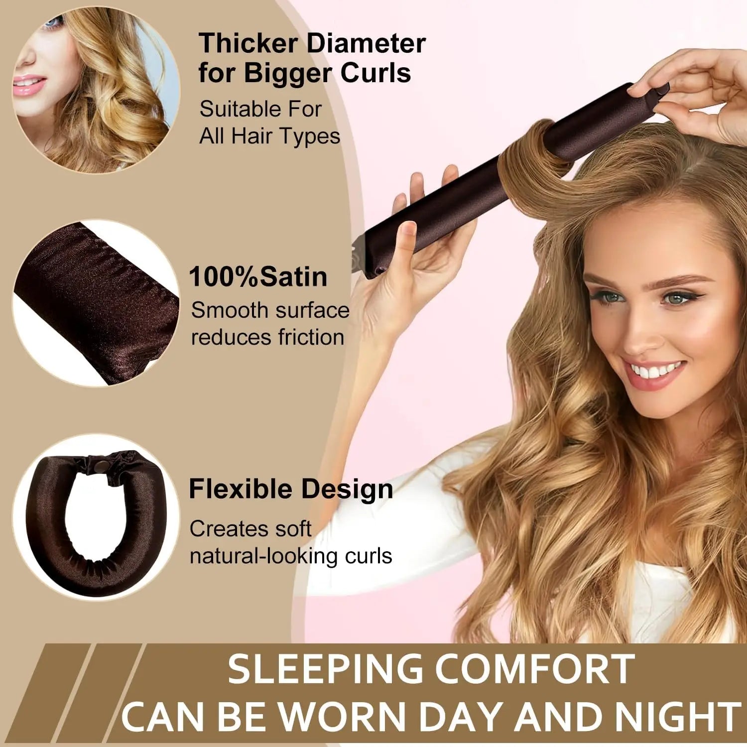 Heatless Curling Rod Headband Soft Hair Curler No Heat Hair Rollers Lazy Curls Sleeping Flexi Rods with Bonnet Styling Tools